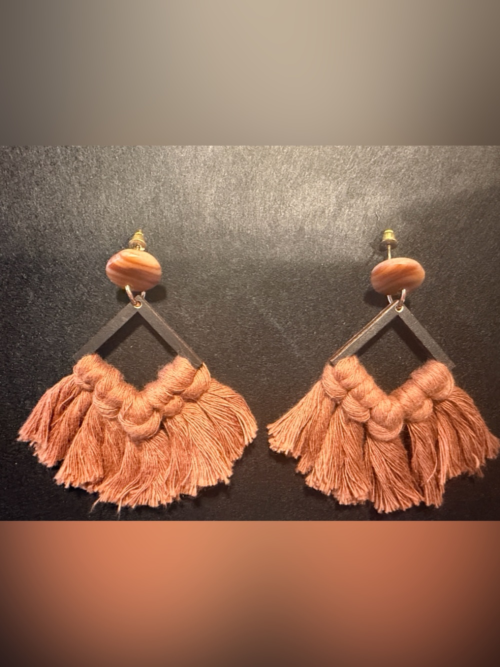 Handmade Terracotta Tassel Drop Earrings - Boho Fringe Statement